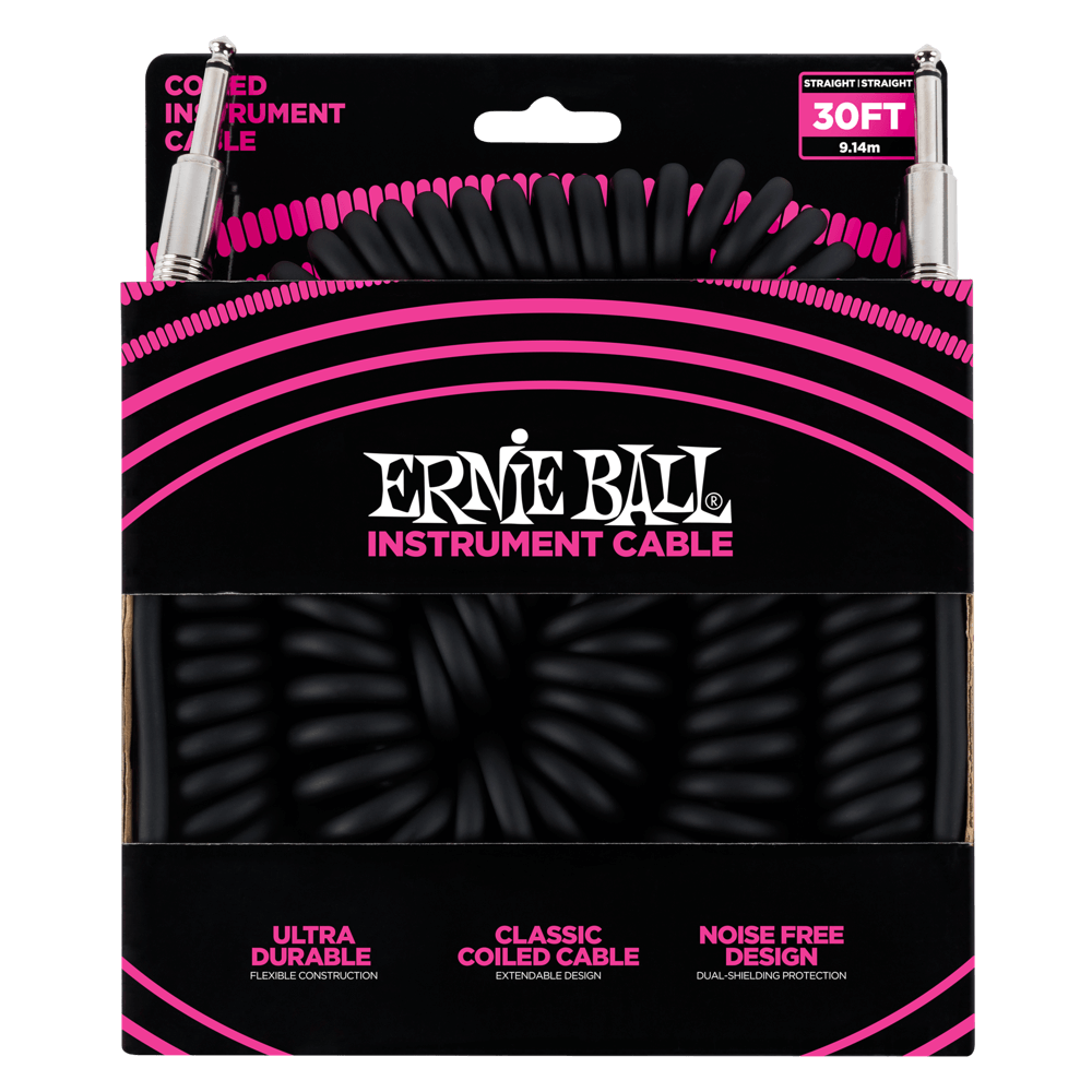 Coiled Instrument Cable Straight/Straight 30ft - Black Front